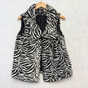Abbie Mags Faux Fur Zebra Print Oversized Vest Statement Jacket Size M